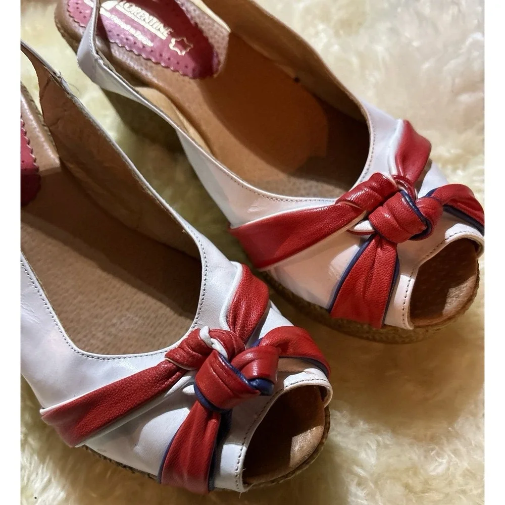 Florentine Peep Toe Bow Wedge‎ Espadrille Sandals, Size 10.5